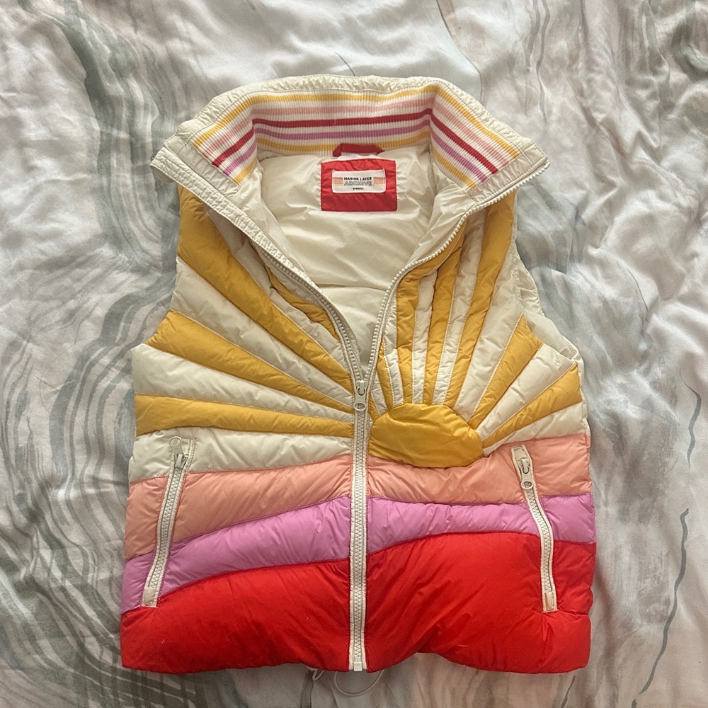 Marine Layer Archive Cream Yellow Sun Puffer Vest